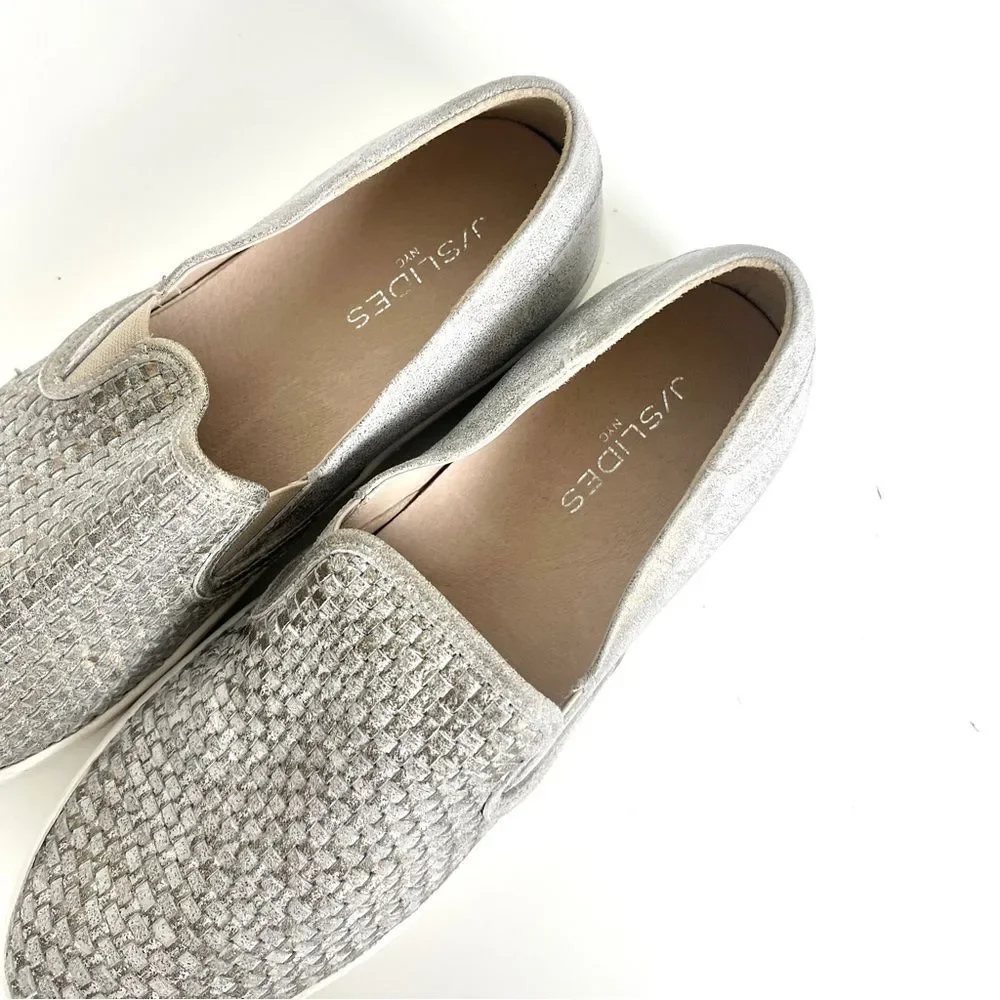 J Slides ‘Halsey’ Leather Gray Slip-On Platform Sneakers